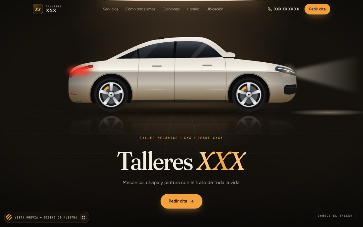 Portada de una demo de web para un taller mecánico (nombre oculto)
